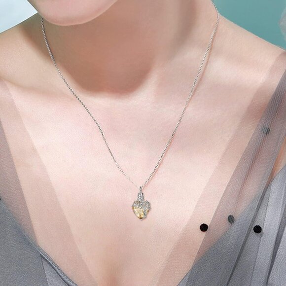 Sterling Silver Heart Tree of Life Urn Necklace with Citrine Crystal for Memoria - Picture 6 of 7